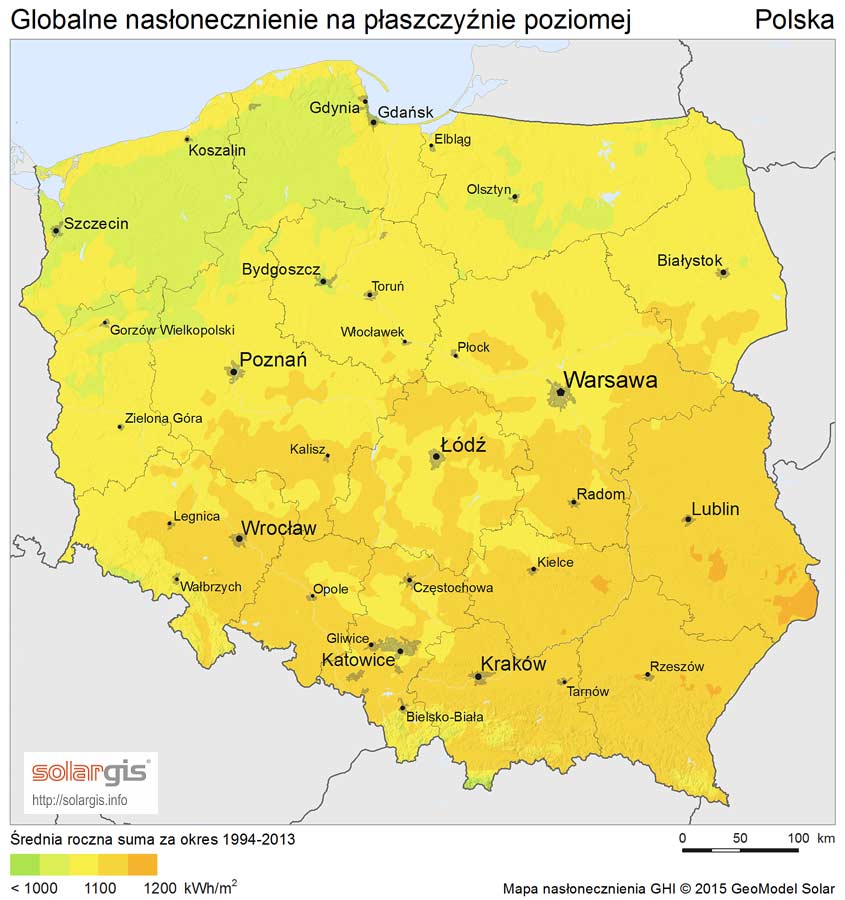 Energia słoneczna - nasłonecznienie w Polsce