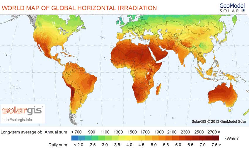Energia słoneczna - nasłonecznienie na świecie